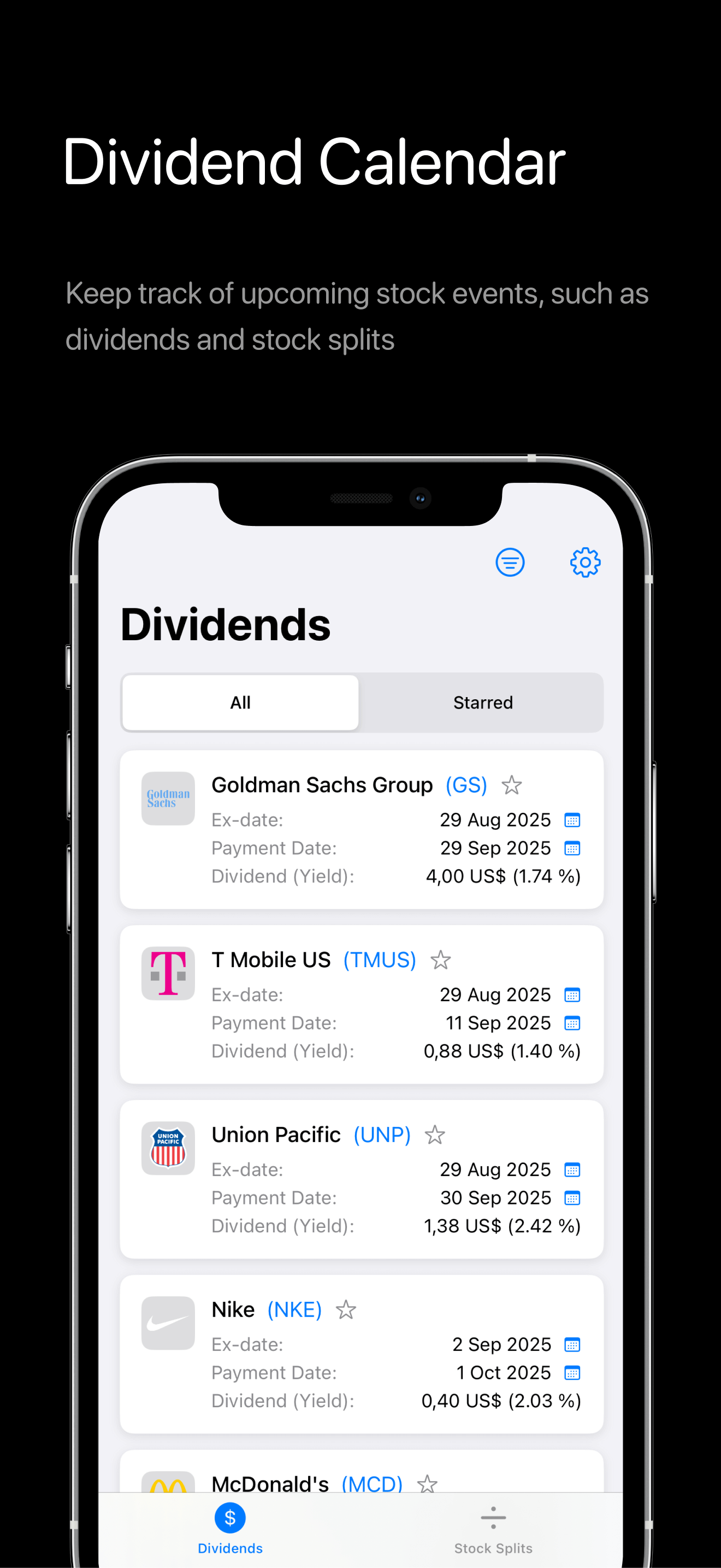 Stock Calendar iOS App Screenshots